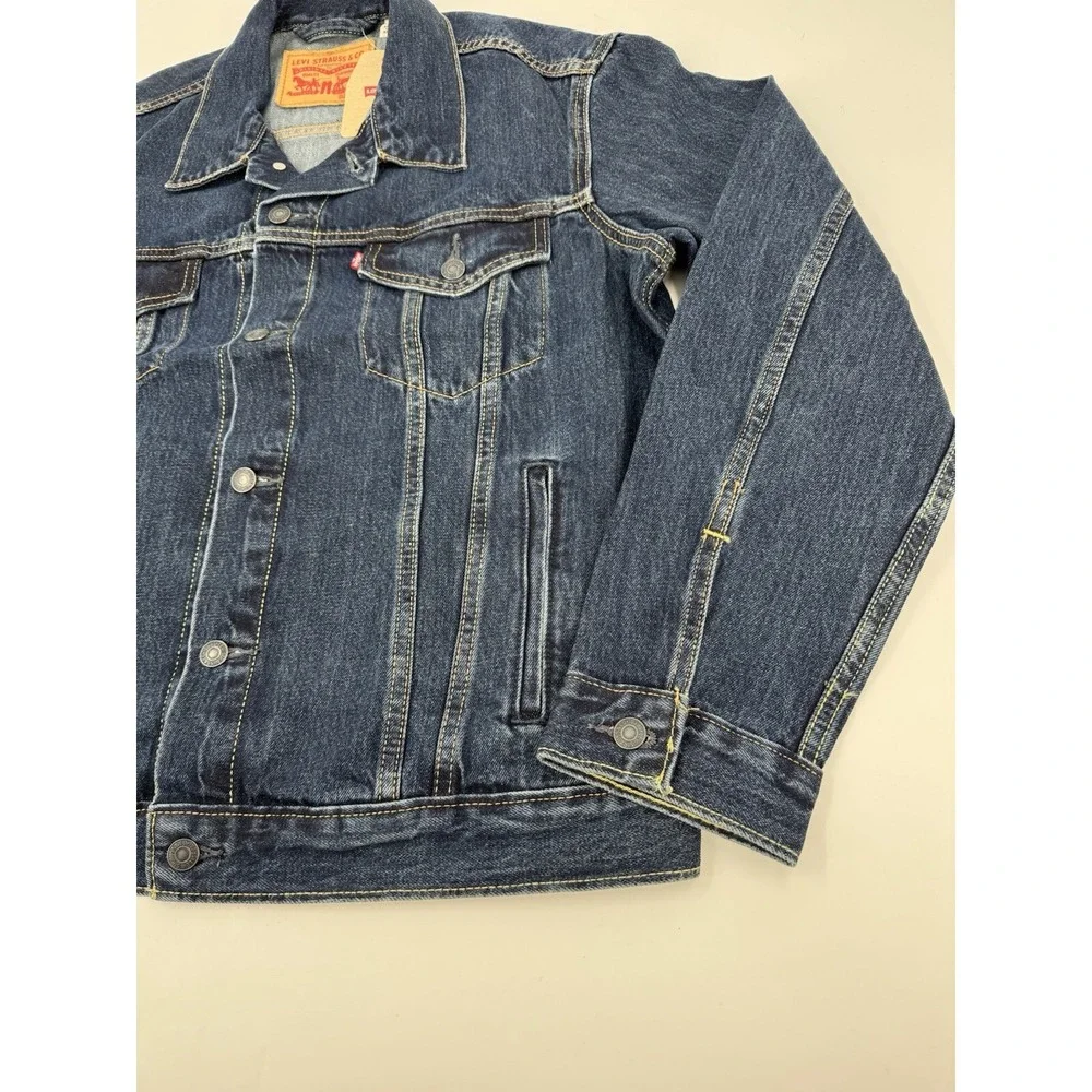 Levi Strauss & Co Mens Dark Wash Denim Trucker Jacket Classic Fit Size Small - Picture 5 of 16